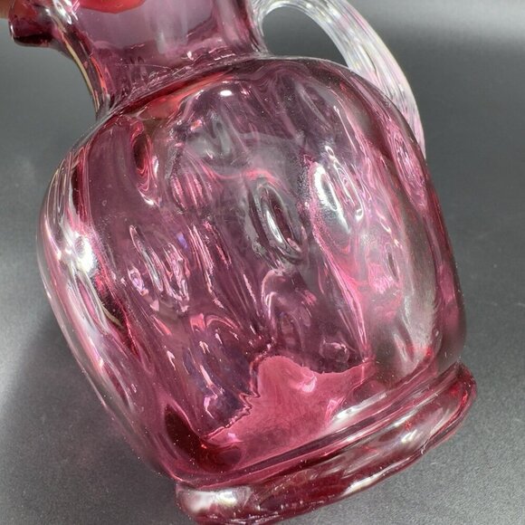 Vintage Pilgrim Glass Cranberry Optic Glass Pitcher Small Creamer Hand Blown VTG - Picture 7 of 14
